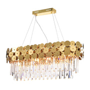 oval crystal chandelier with gold discs