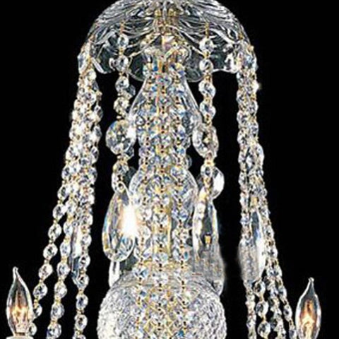 top of classic crystal chandelier with crystal beads hanging down connecting to top of chandelier