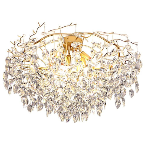 precision cut leaf crystal chandelier with gold branches