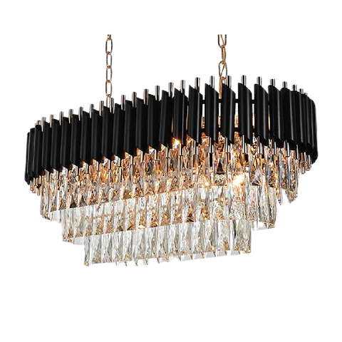 multi tier oval crystal chandelier with black top 