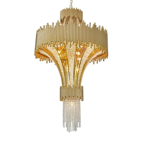 crystal and gold modern chandelier 2-story