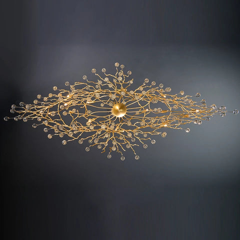 gold branch chandelier water drop crystals bottom view