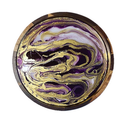 wood tray with gold and purple color swirl resin epoxy