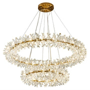 Two tier ring chandelier with crystal spikes and adjustable wires