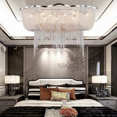 silver tassel chain chandelier bedroom