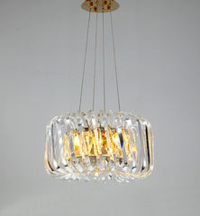 40 inch diameter round crystal chandelier with rectangular prisms and crystal spirals