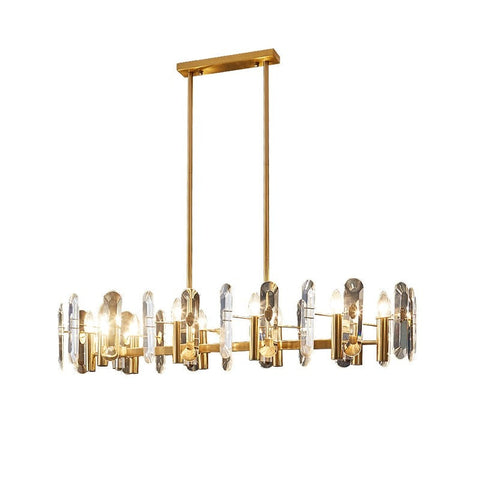 linear crystal chandelier with rods and gold body