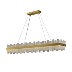 long rectangular water pattern glass chandelier with gold band