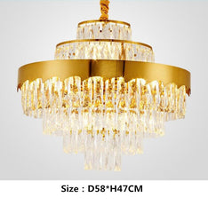 gold round conical chandelier diameter 58 centimeters by height 47 centimeters