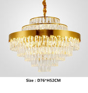 gold round conical crystal chandelier 52 centimeters by 76 centimeters