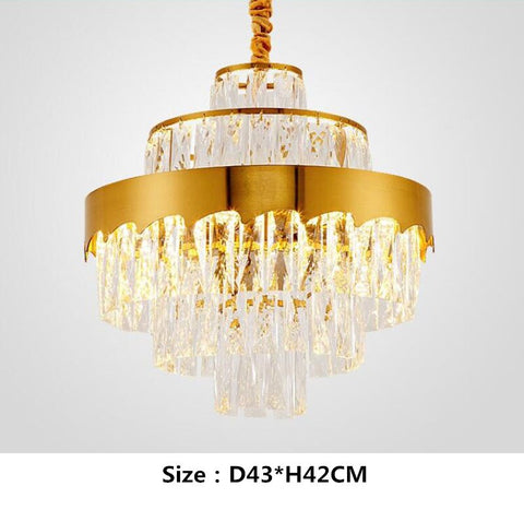 gold round conical chandelier 43 centimeters diameter by 42 centimeters height