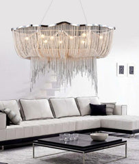 silver tassel chain chandelier living room illuminated