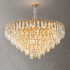 conical chandelier with oval crystal and gold frame