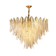art deco conical glass chandelier with leaf pattern in gold