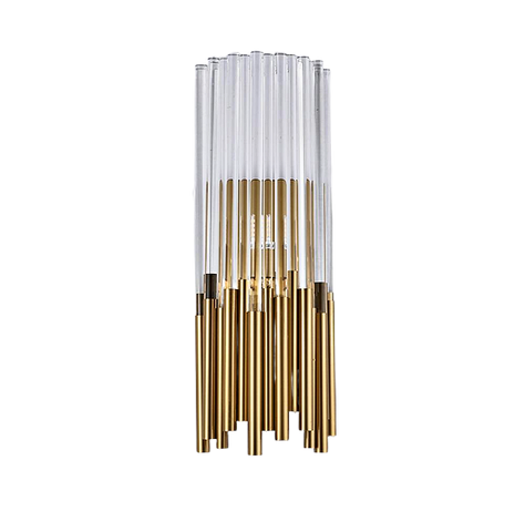 gold and clear crystal tubular wall sconce