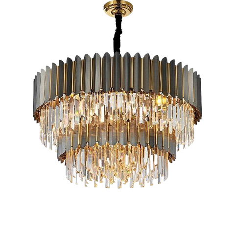 gray and gold 2 tier crystal round chandelier