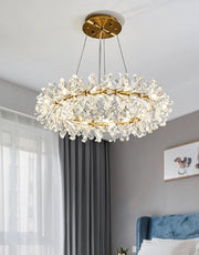 ring chandelier with crystal spikes in bedroom