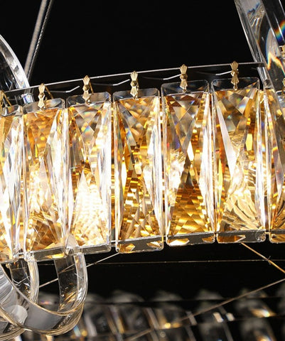close up detail of rectangular crystal prisms illuminated