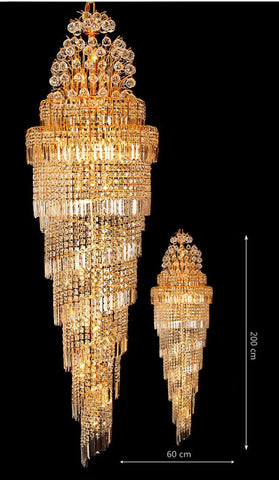 gold crystal spiral chandelier 60 cm wide by 200 cm high