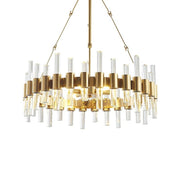 round gold modern chandelier with crystal tubes