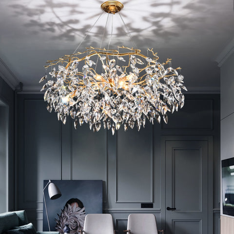gold crystal round branch chandelier living room