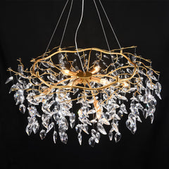 gold crystal round branch chandelier