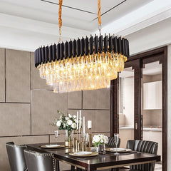 oval shape black top black trim crystal chandelier dining room
