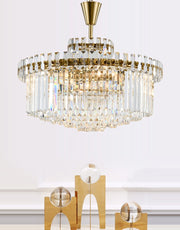 round crystal conical chandelier with gold body