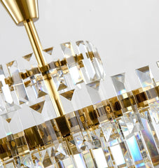 precision cut crystal on round gold chandelier
