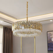 round champagne crystal chandelier in living room