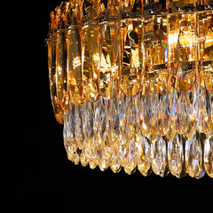 champagne and clear crystals close in detail of chandelier