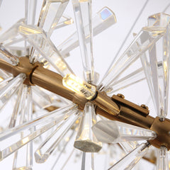close up detail of LED bulbs and crystal spikes off gold body