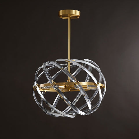Gorgeous gold pendant light with woven crystal adornment dark background turned off