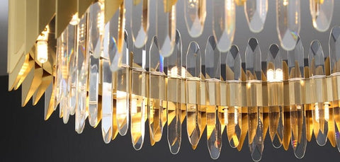 gold chandelier round modern crystal bottom side view