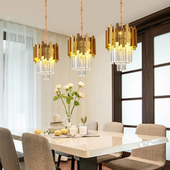 gold and crystal 3 tier pendant dining room