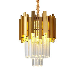 three tier modern gold and crystal pendant 