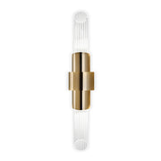 elongated gold wall sconce with 2 glass tubes