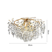 precision cut leaf crystal chandelier with gold branches 55 cm high by 85 cm wide