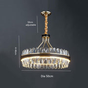 round crystal chandelier with leather and gold height 40 cm diameter 50 cm