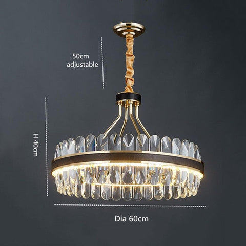 round crystal chandelier with leather and gold height 40 cm diameter 60 cm