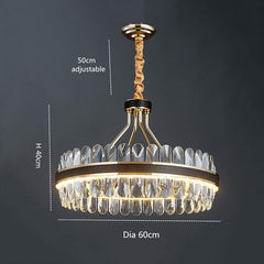 round crystal chandelier with leather and gold height 40 cm diameter 60 cm