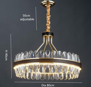 round crystal chandelier with leather and gold height 40 cm diameter 80 cm