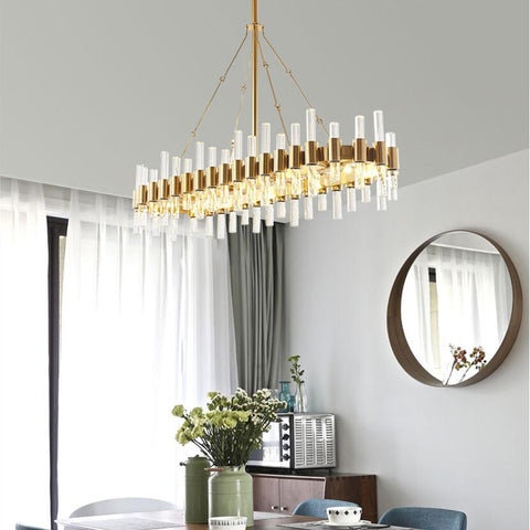crystal oval chandelier in dining room