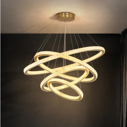 Circular Multi-Ring Chandelier with Gold Finish