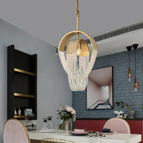 crystal bead gold unique chandelier over dining table