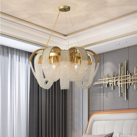 crystal bead unique chandelier gold frame bedroom