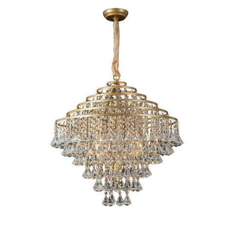 conical round crystal and gold chandelier