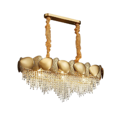long crystal chandelier with gold decoration