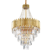 Crystal multi tier chandelier with gold decoration at top 