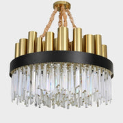 round crystal chandelier with black and gold frame large